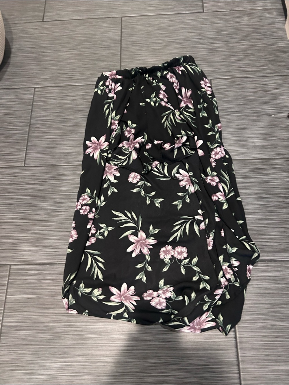 Floral Print Black Maxi Skirt with Pink Blooms